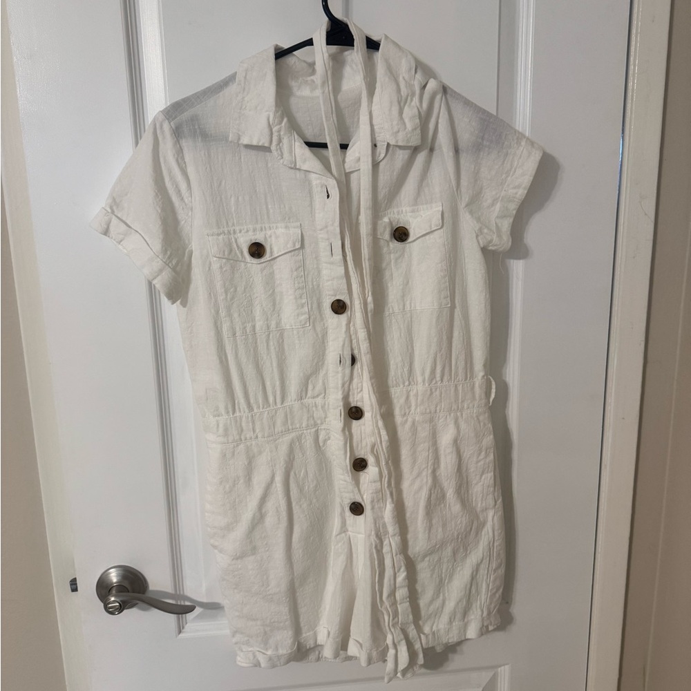 White Button-Up Short Sleeve Romper